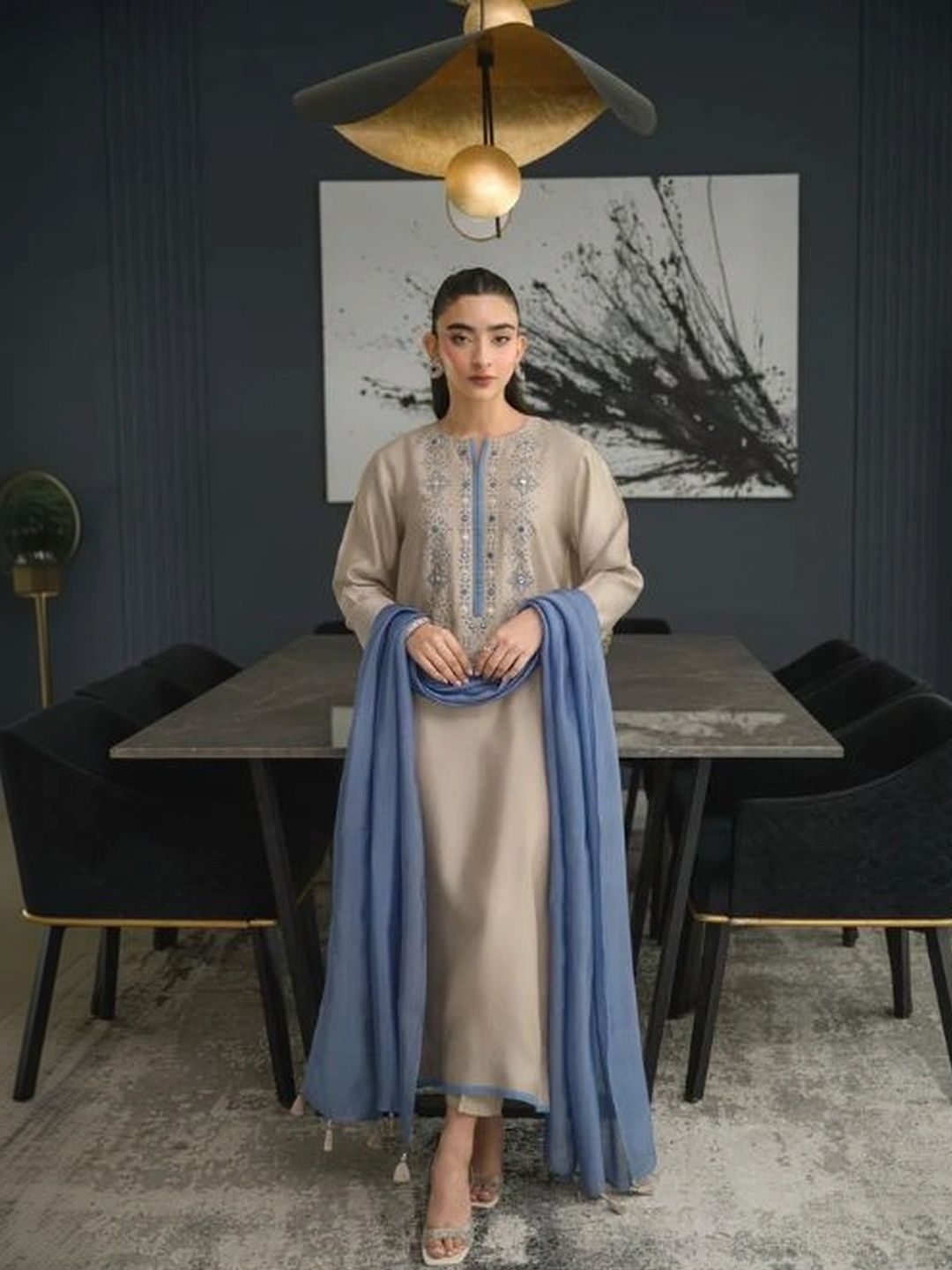 APASRANI LABEL APASRANI LABEL Women Ethnic Motifs Embroidered Regular Mirror Work Chanderi Silk Kurta with Trousers & With