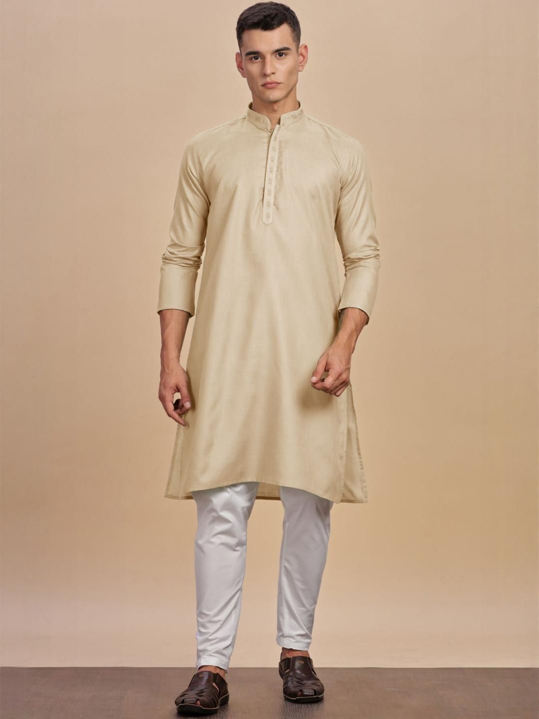 Anouk Men Button Patti Embroidery Work Long Kurta