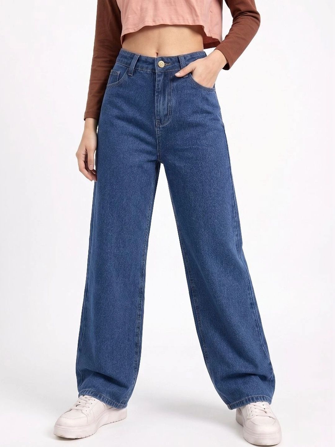 glitchez Women Comfort Wide Leg High-Rise Light Fade Stretchable Jeans