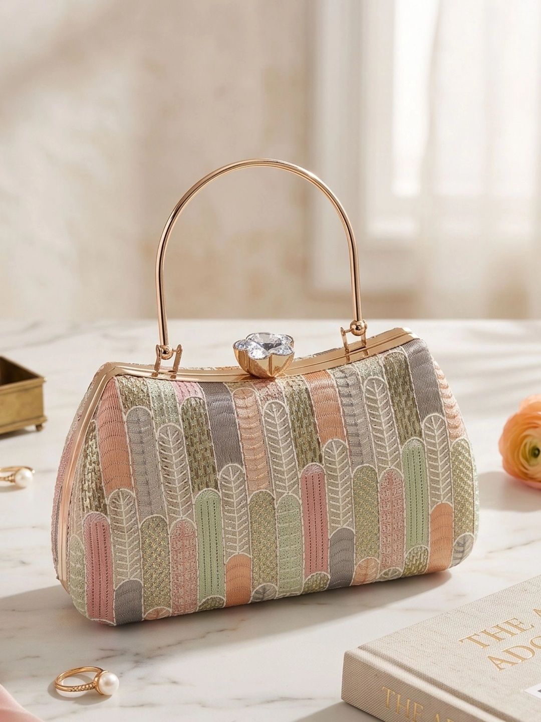 MISHA MISHA Embroidered Embellished Box Clutch