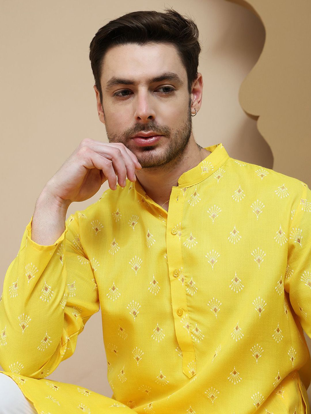 Anouk Floral Printed Mandarin Collar Straight Kurta