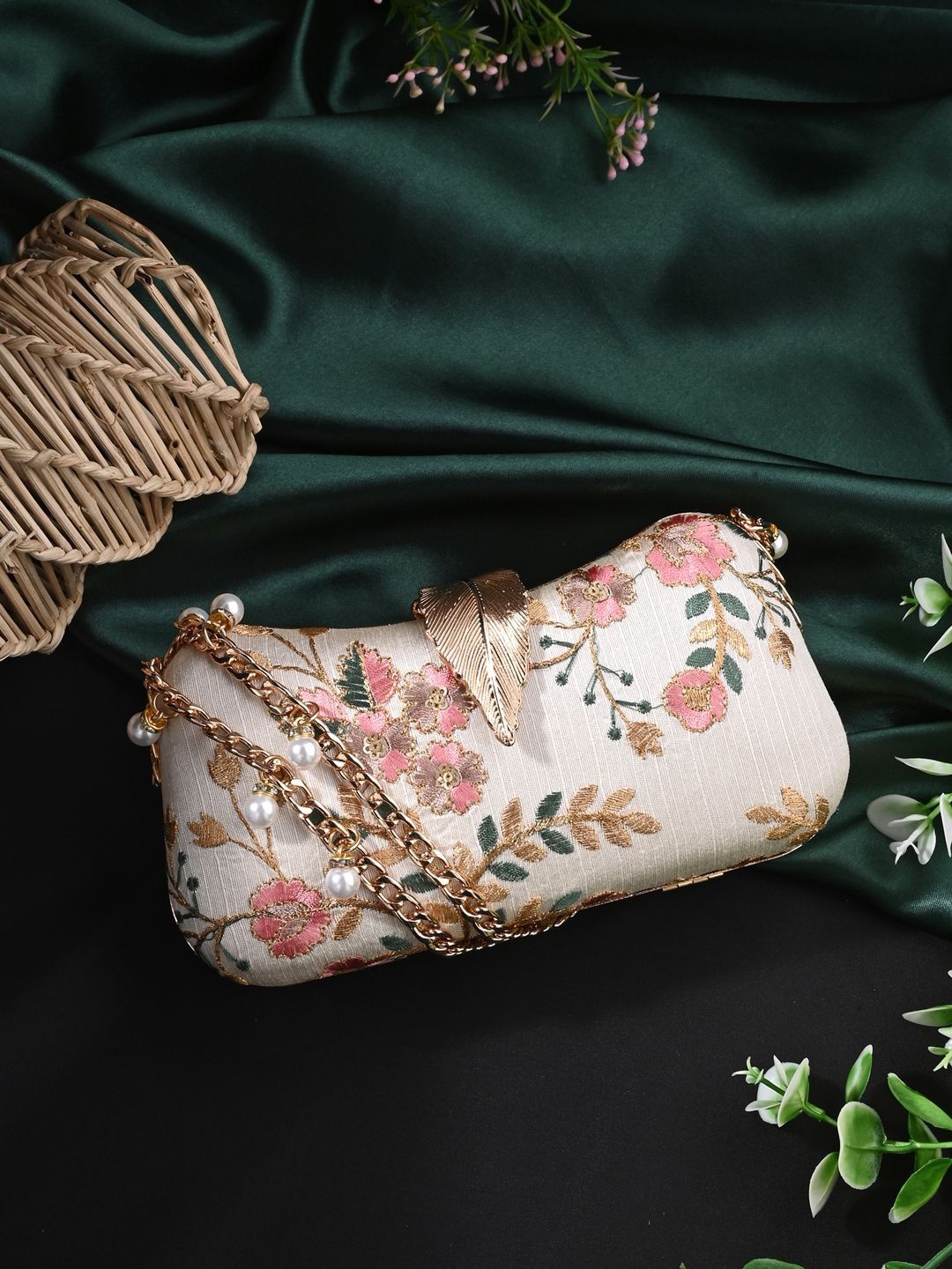 Anouk Anouk White Embroidered Box Clutch