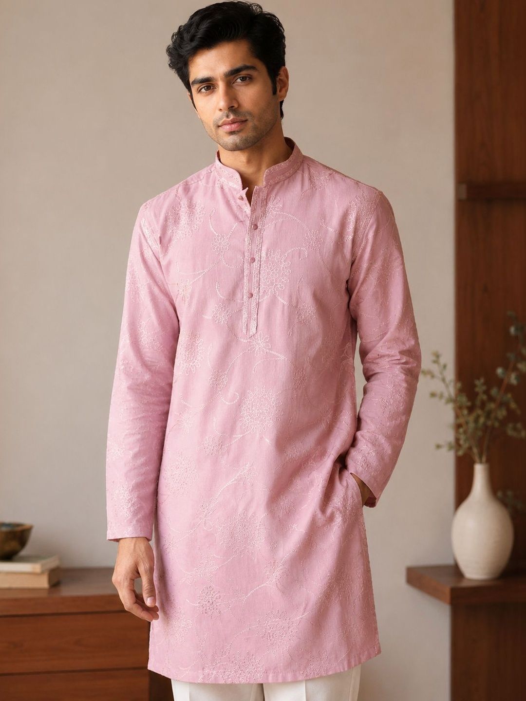 Anouk Men Chain Embroidered Thread Work Knee Length Kurta