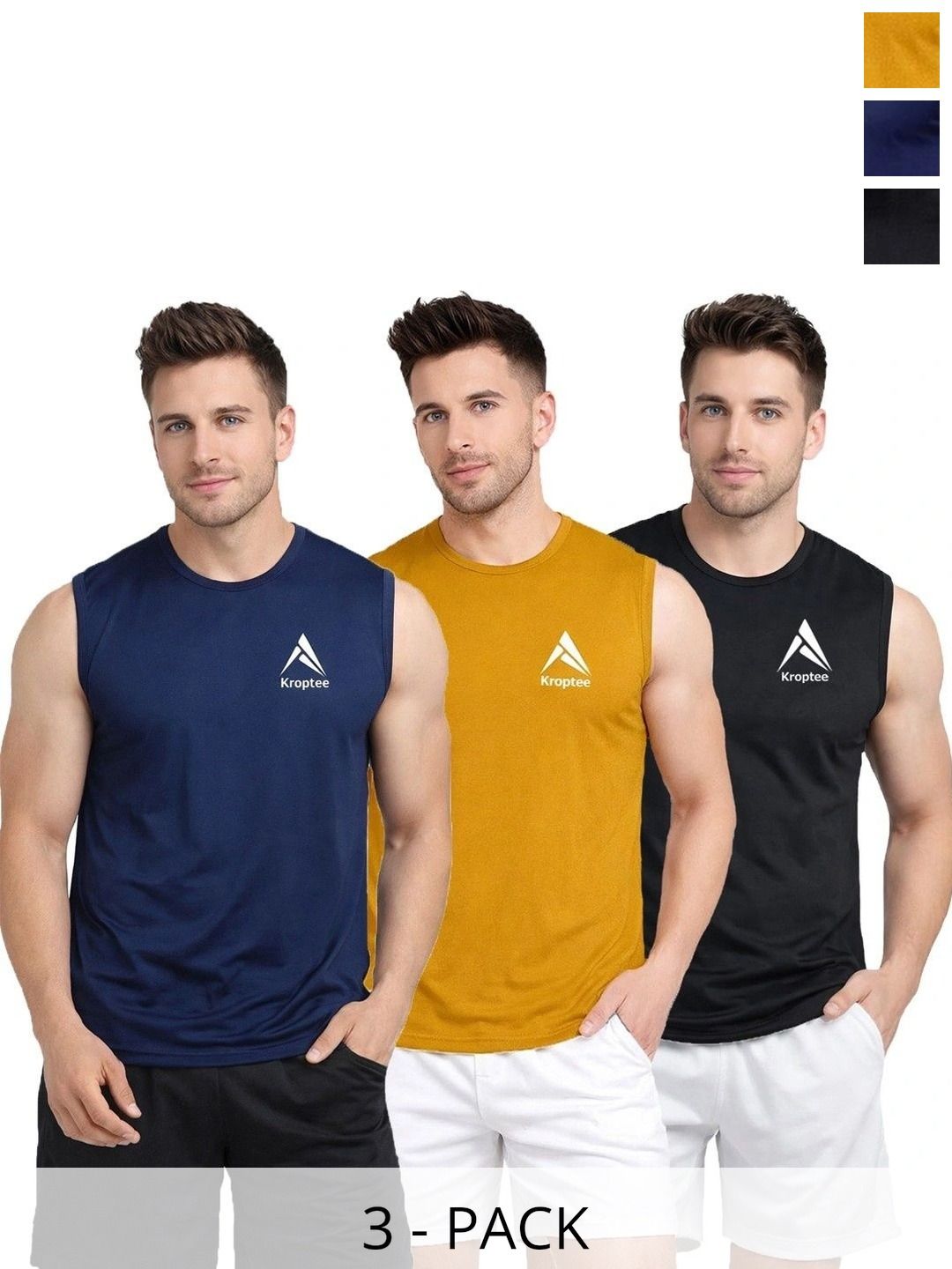 Kroptee Pack of 3 Cotton Blend Gym Vest