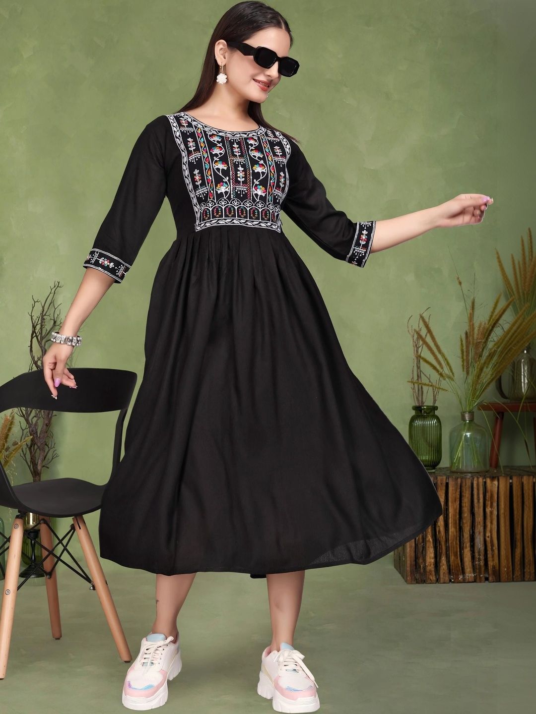Kalavritta Ethnic Motifs Embroidered A-Line Dress