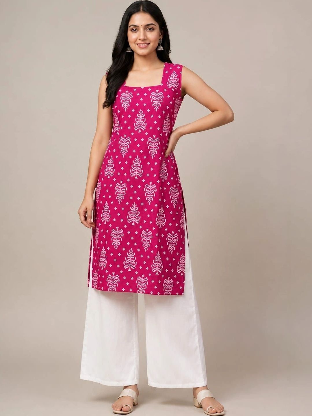 HERE&NOW Ethnic Motifs Printed Square Neck Kurti