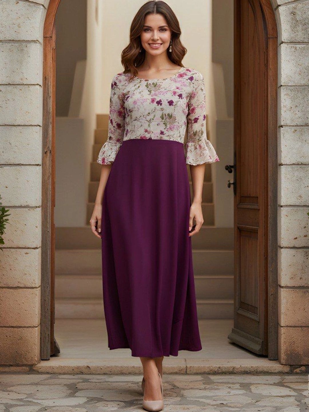 Moda Rapido Moda Rapido Printed Boat Neck A-Line Ethnic Dresses