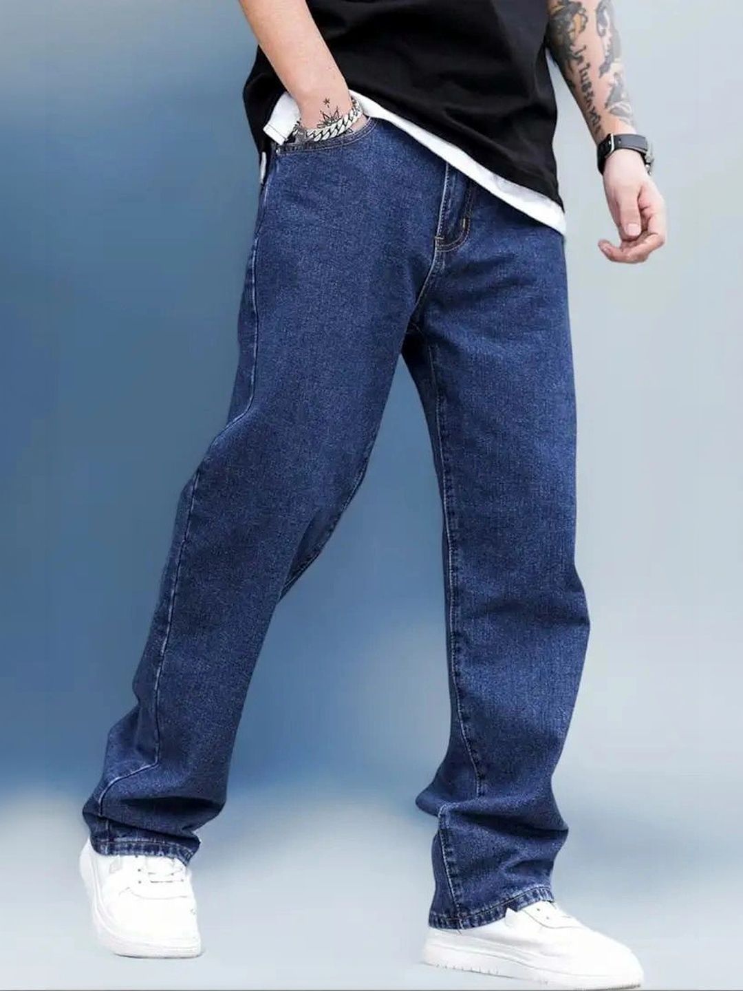 LEVORCE Men Relaxed Fit Mid-Rise Stretchable Jeans