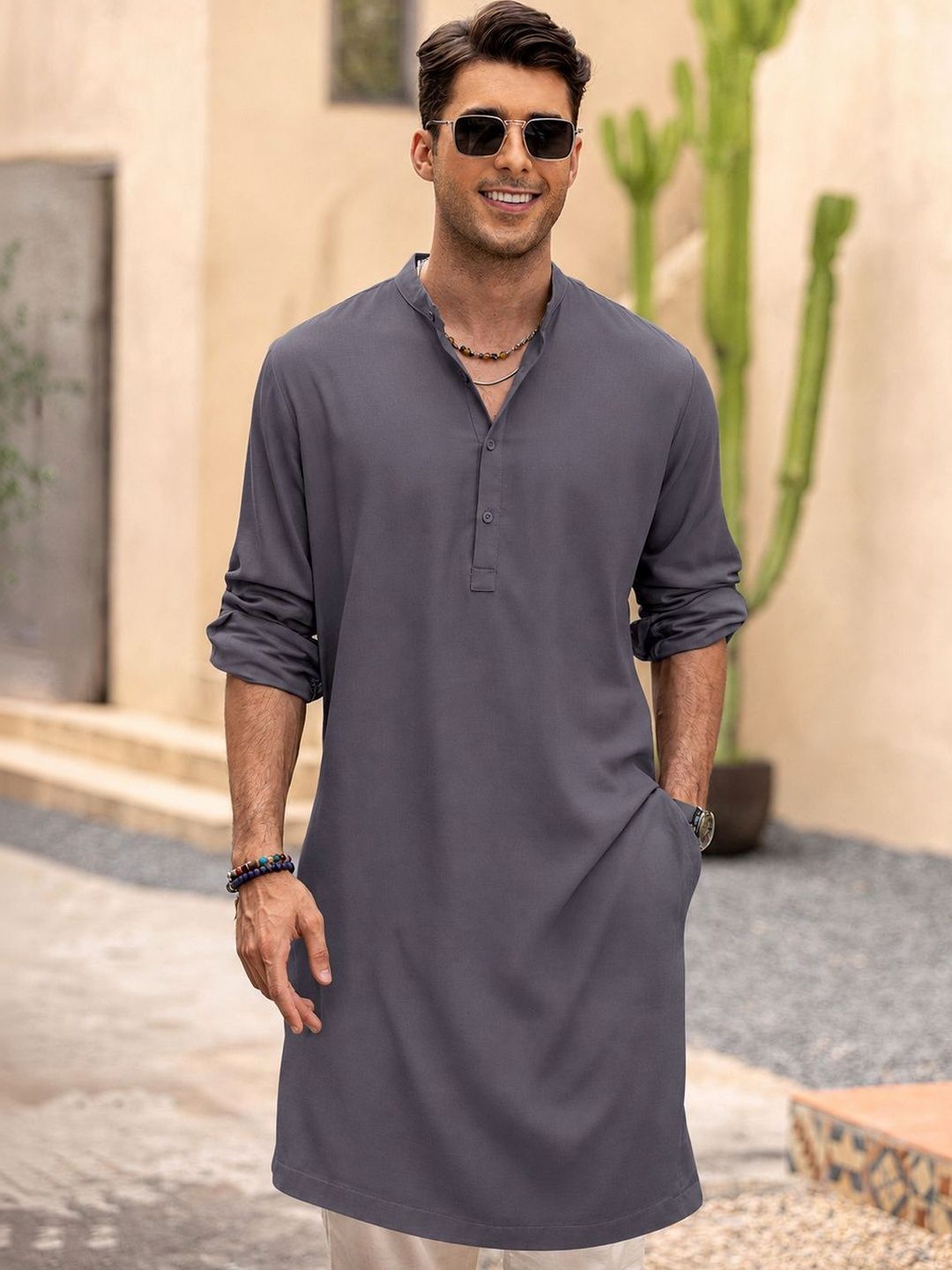 Anouk Men Pure Cotton Solid Knee Length Straight Kurta