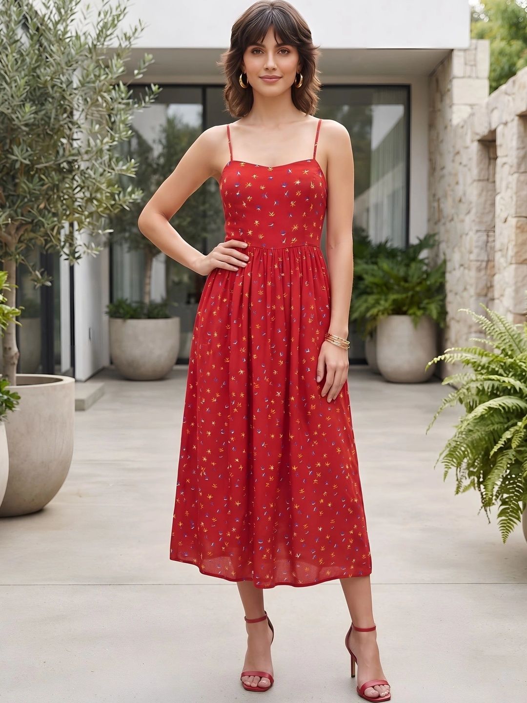 KEIYONA Print A-Line Midi Dress