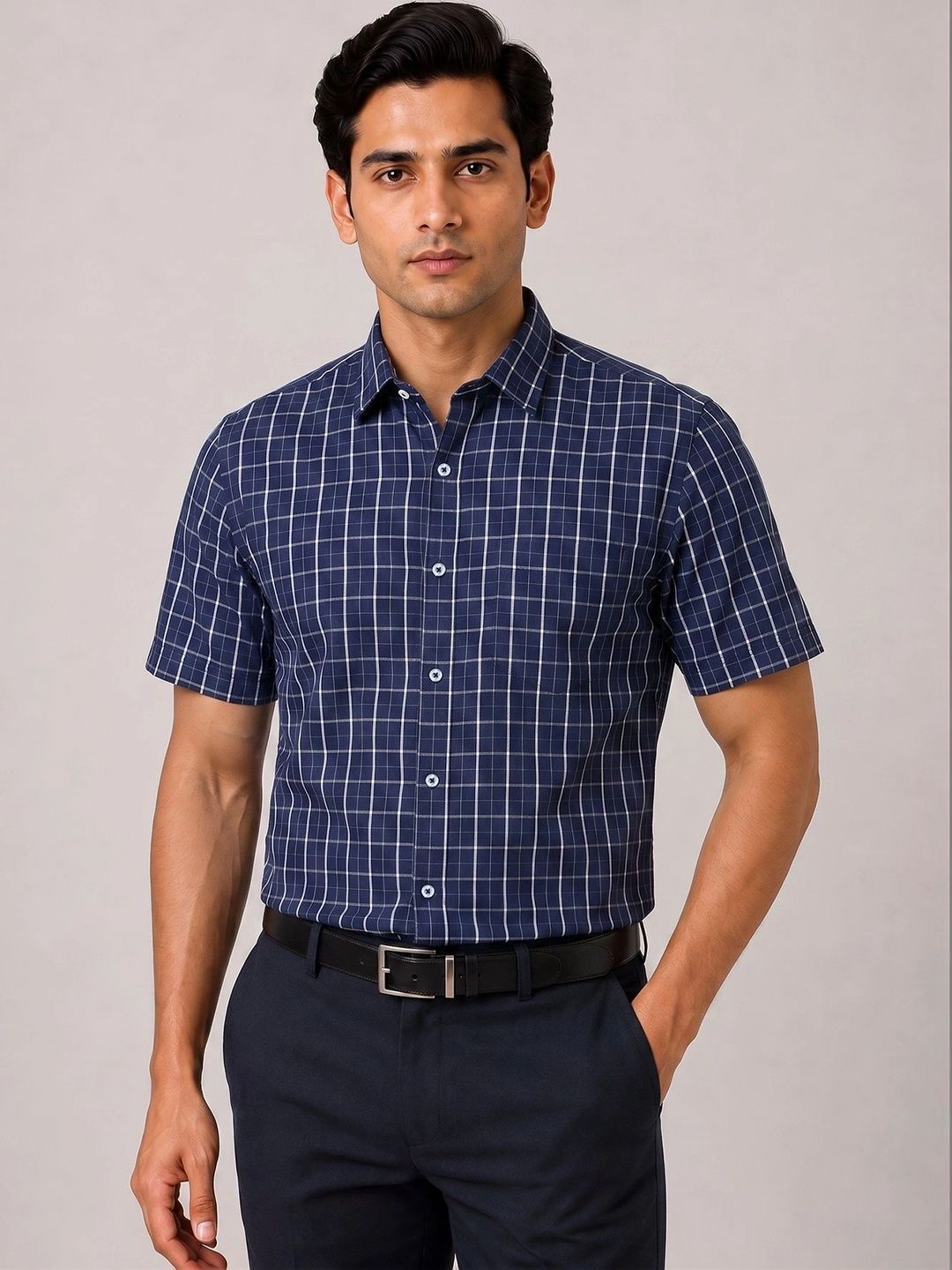 ACCOX Men Comfort Windowpane Checks Checked Formal Shirt