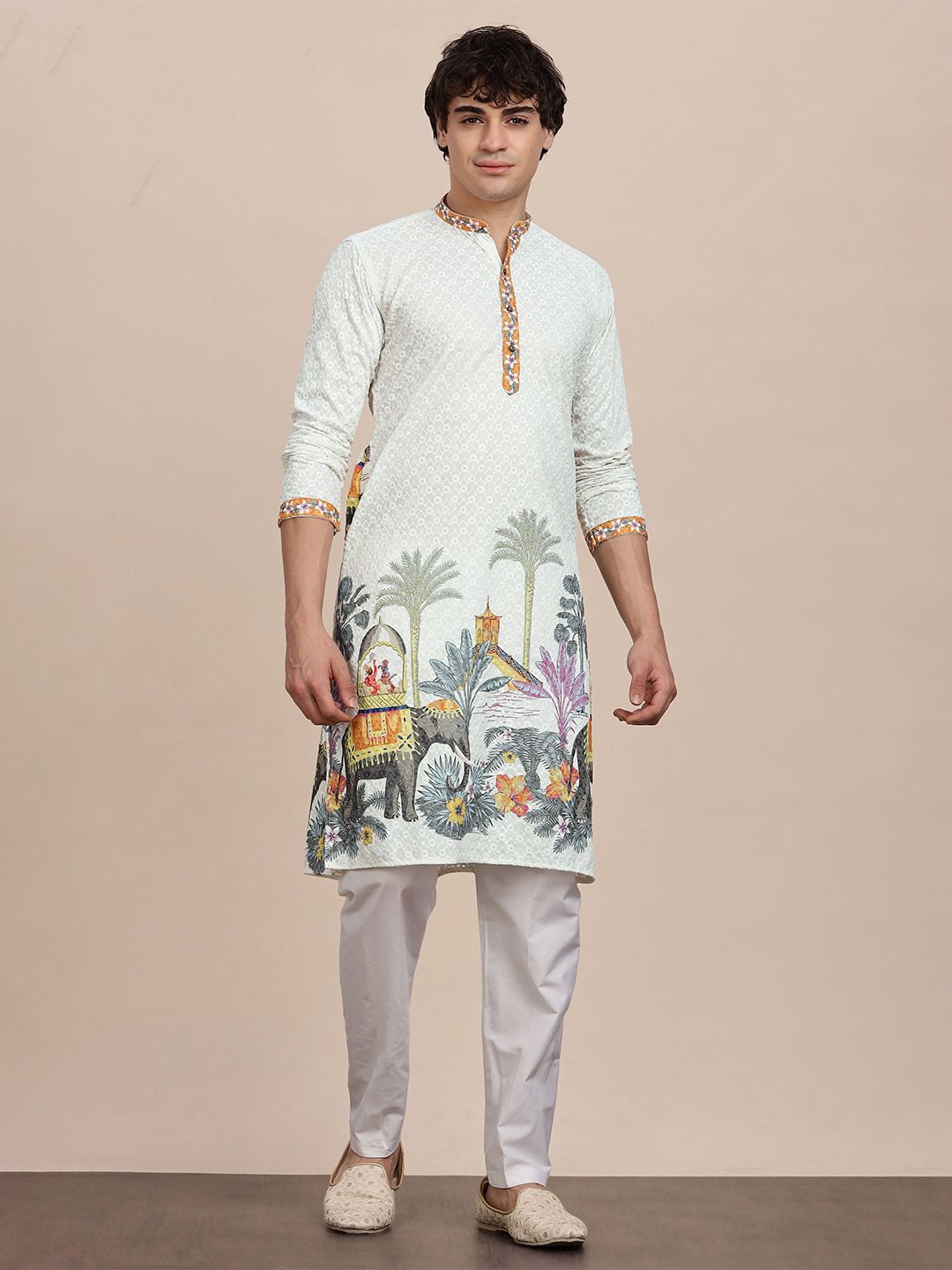 Anouk Anouk Men Ethnic Motifs Embroidered Thread Work Mandarin Collar Straight Kurta