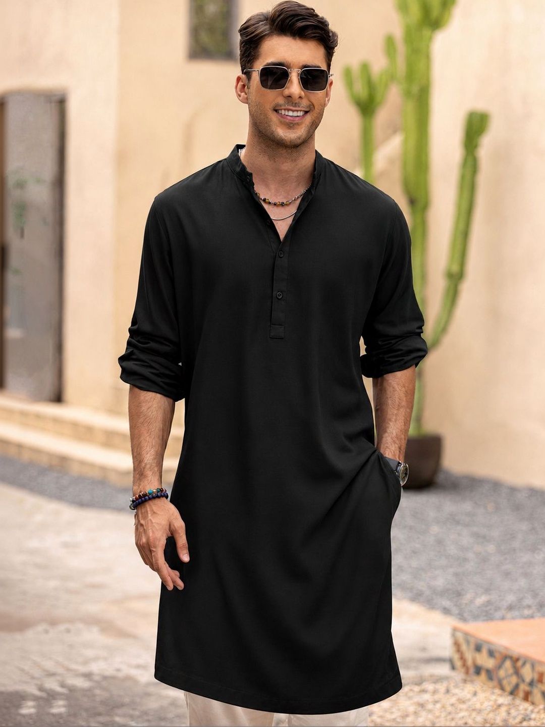 Anouk Men Pure Cotton Solid Knee Length Straight Kurta