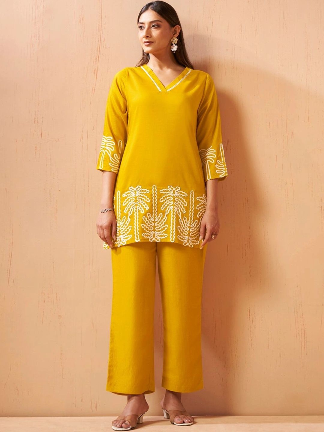 DRESOUL Tropical Cotton Embroidered Tunic with Trousers