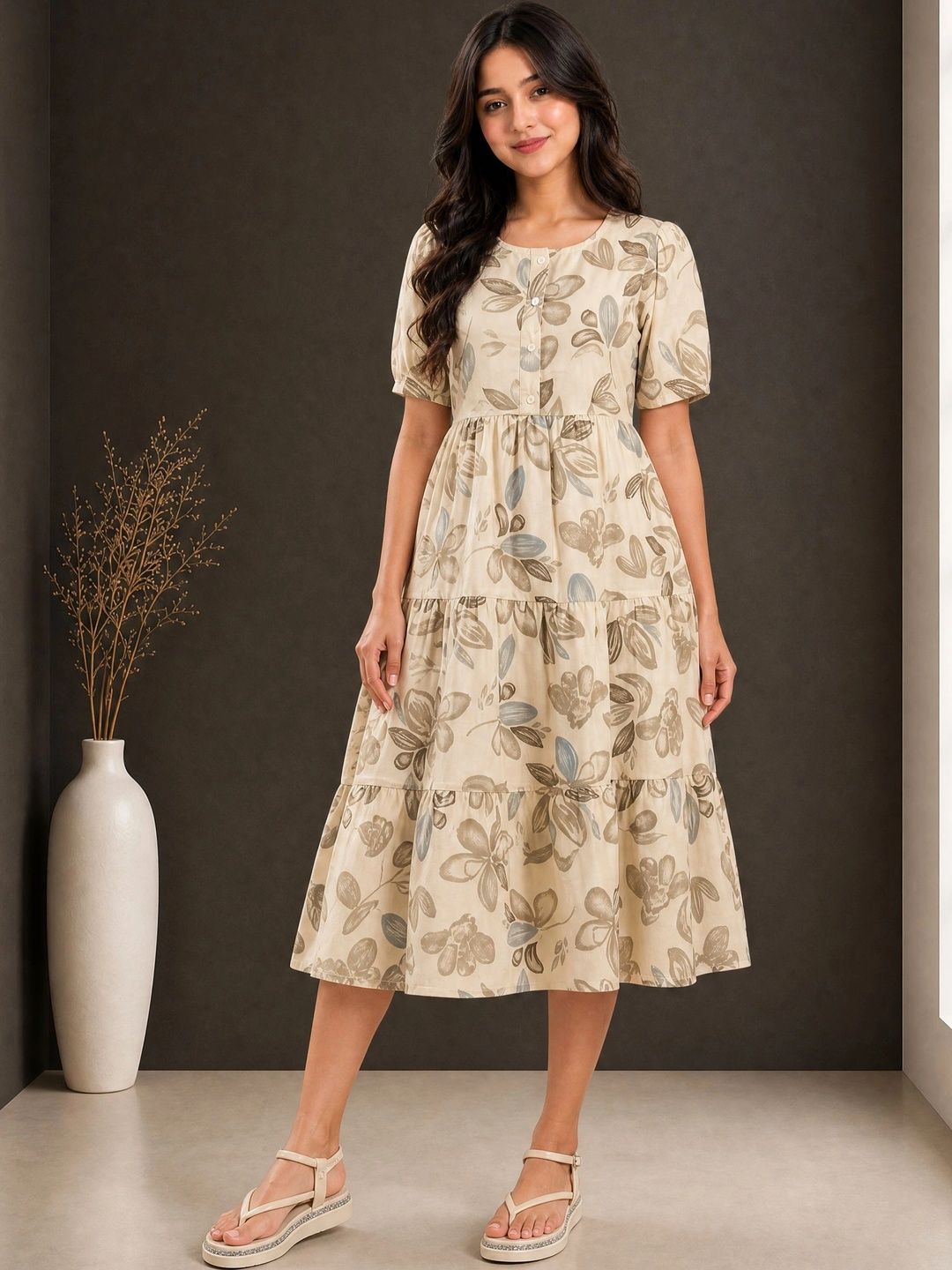 SZN Floral Print A-Line Midi Dress