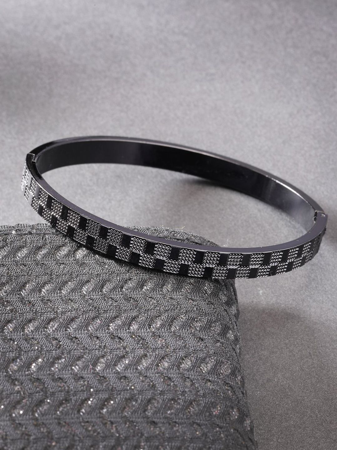 Anouk Men Stainless Steel Rhodium-Plated Kada Bracelet