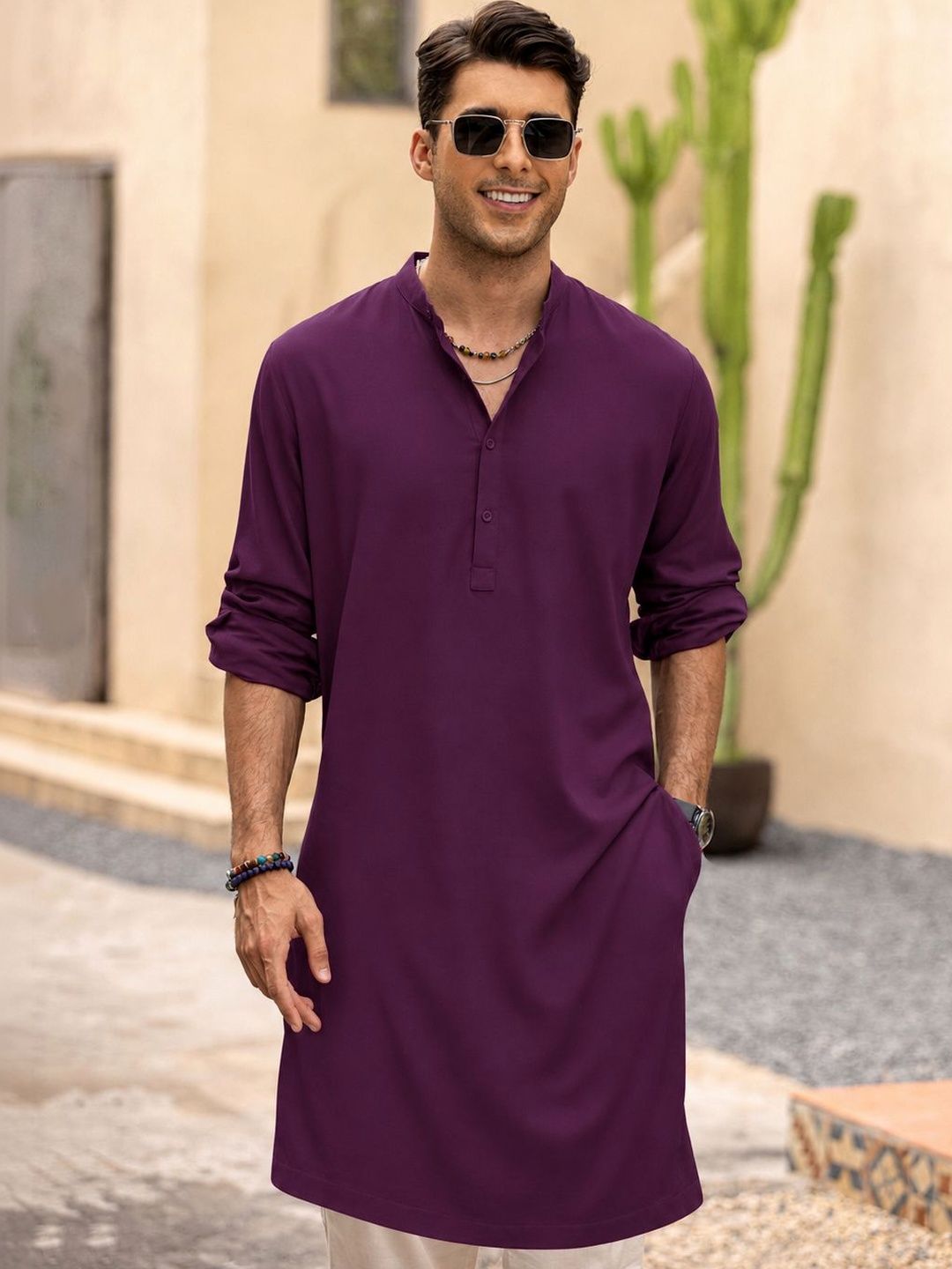 Anouk Men Pure Cotton Solid Knee Length Straight Kurta