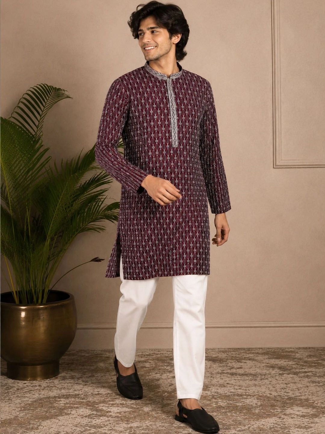 Anouk Men Ethnic Motifs Embroidered Thread Work Kurta