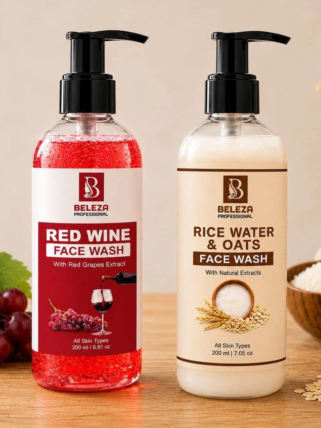 Beleza Professional Beleza Professional Red Grape Rice Water & Oats Face Wash For Hydration - 200 ml Each