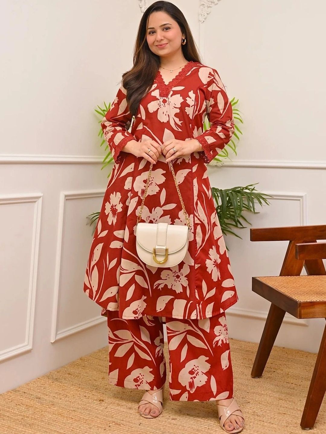 NavNari Floral Cotton Printed Tunic with Palazzos