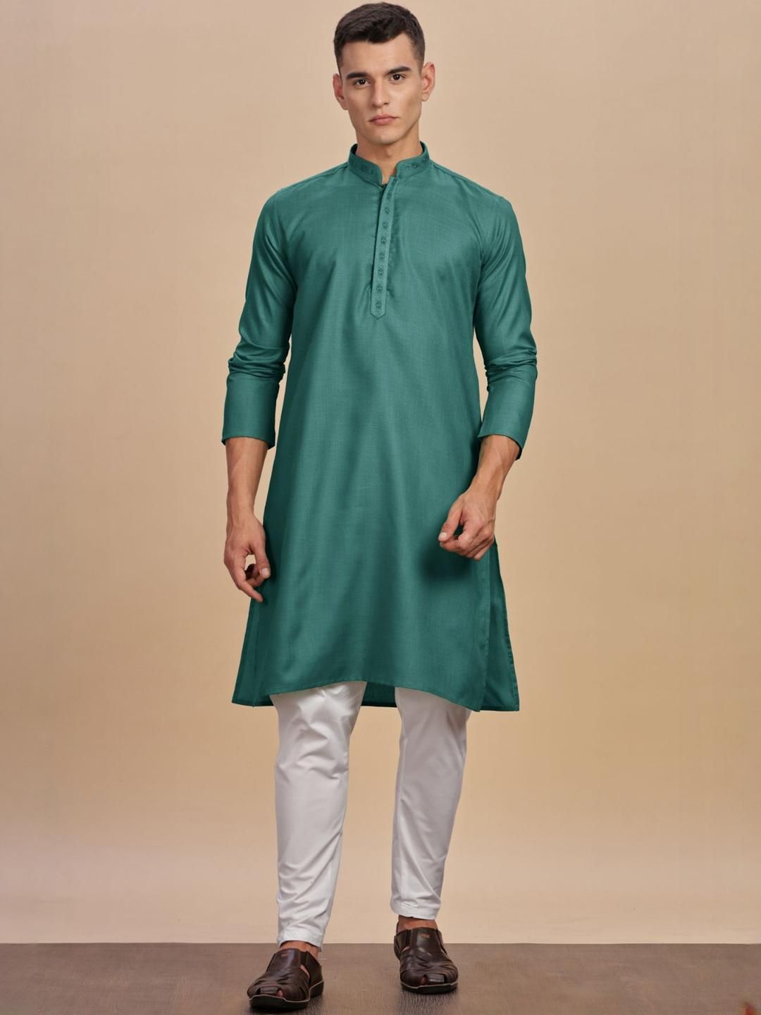 Anouk Men Button Patti Embroidery Work Long Kurta