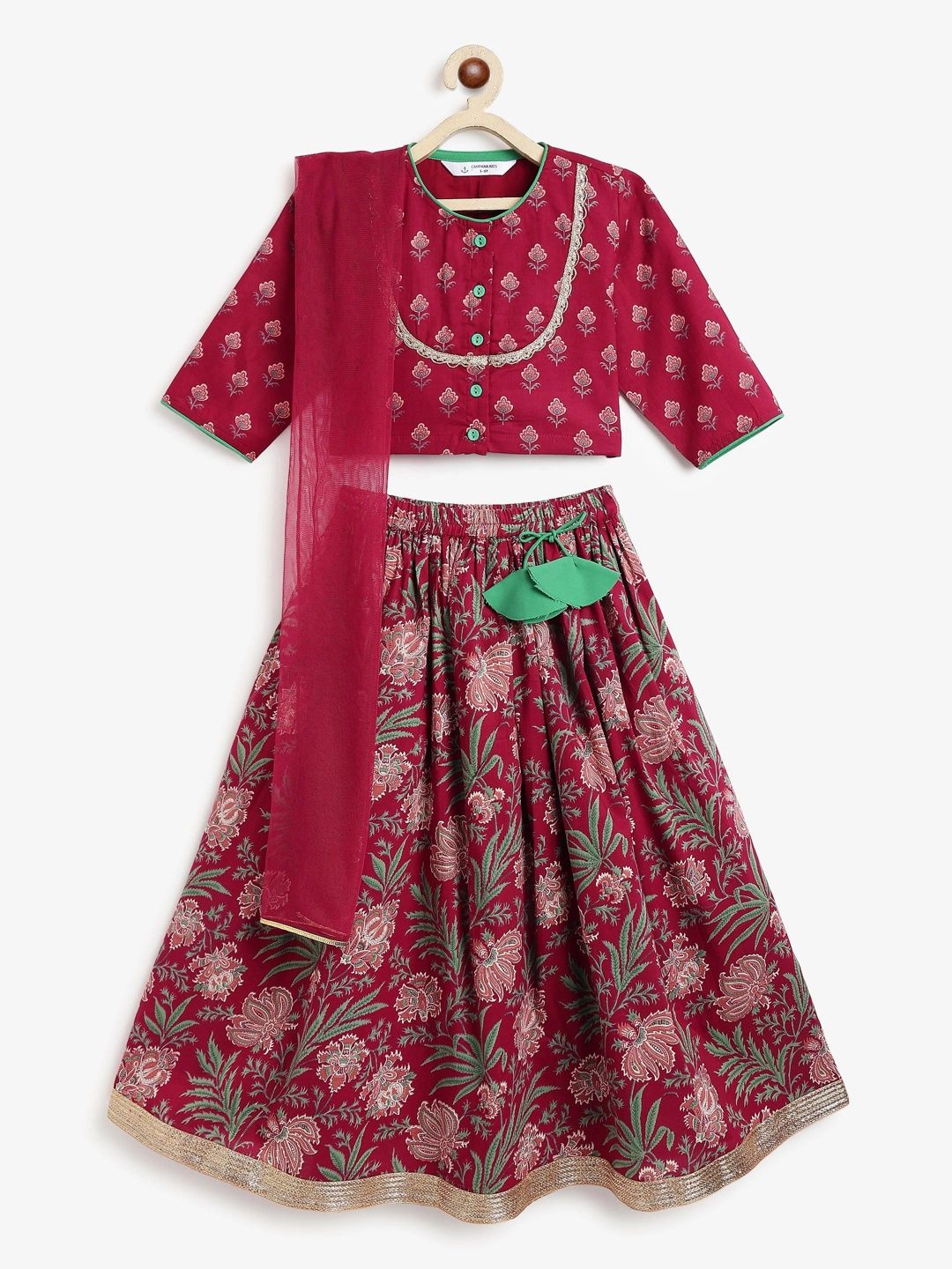 Campana Girls Printed Thread Work Block Print Ready to Wear Lehenga & Blouse With Dupatta
