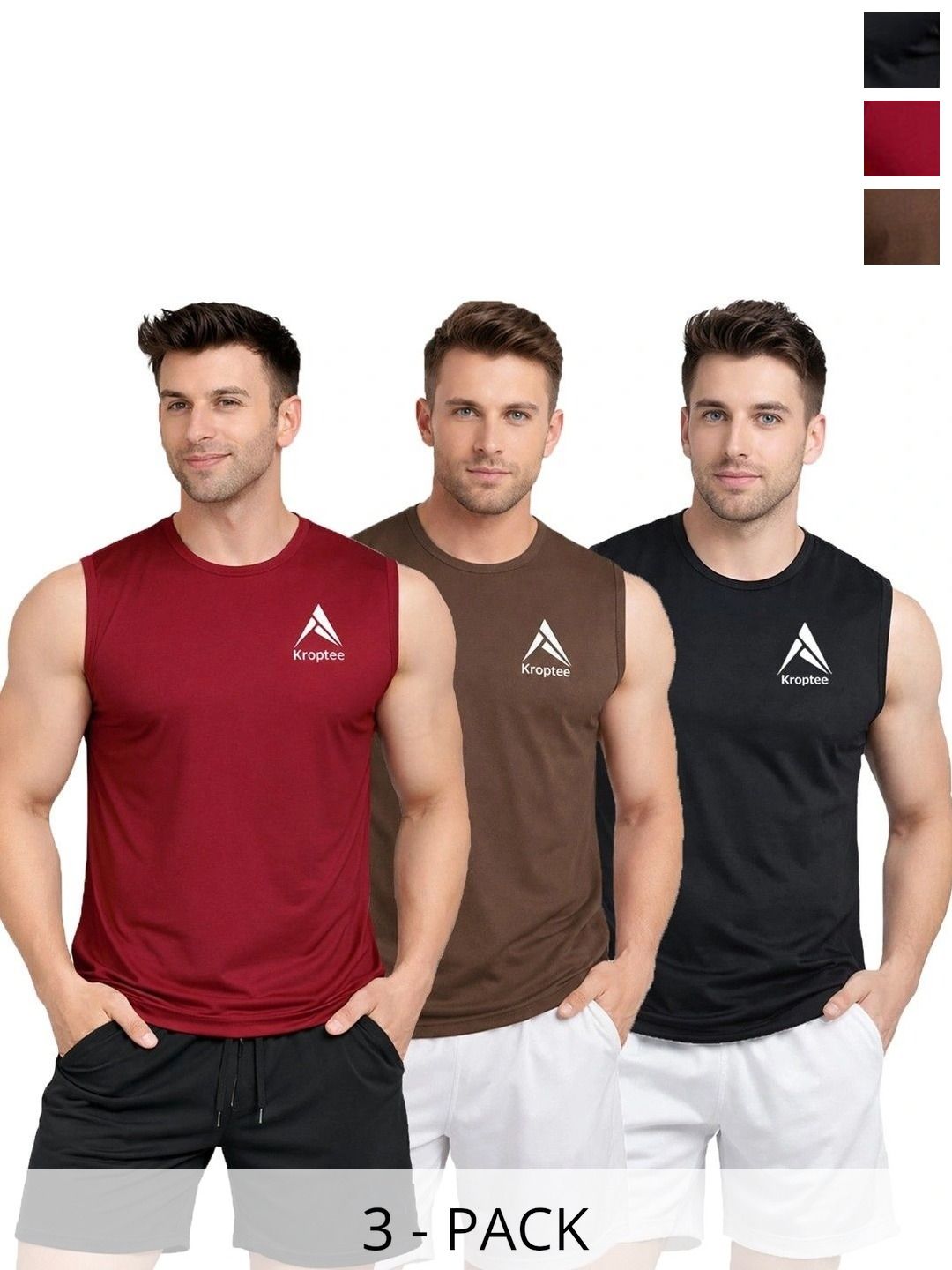 Kroptee Pack of 3 Cotton Blend Gym Vest