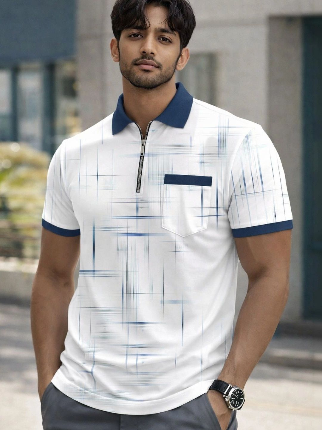 FLEXOTIC FLEXOTIC Men Printed Polo Collar Pockets T-shirt