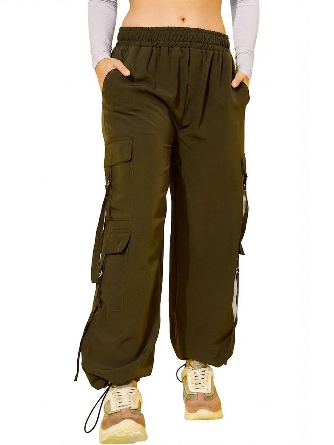 SZN Women Relaxed Loose Fit High-Rise Easy Wash Cargos Trousers