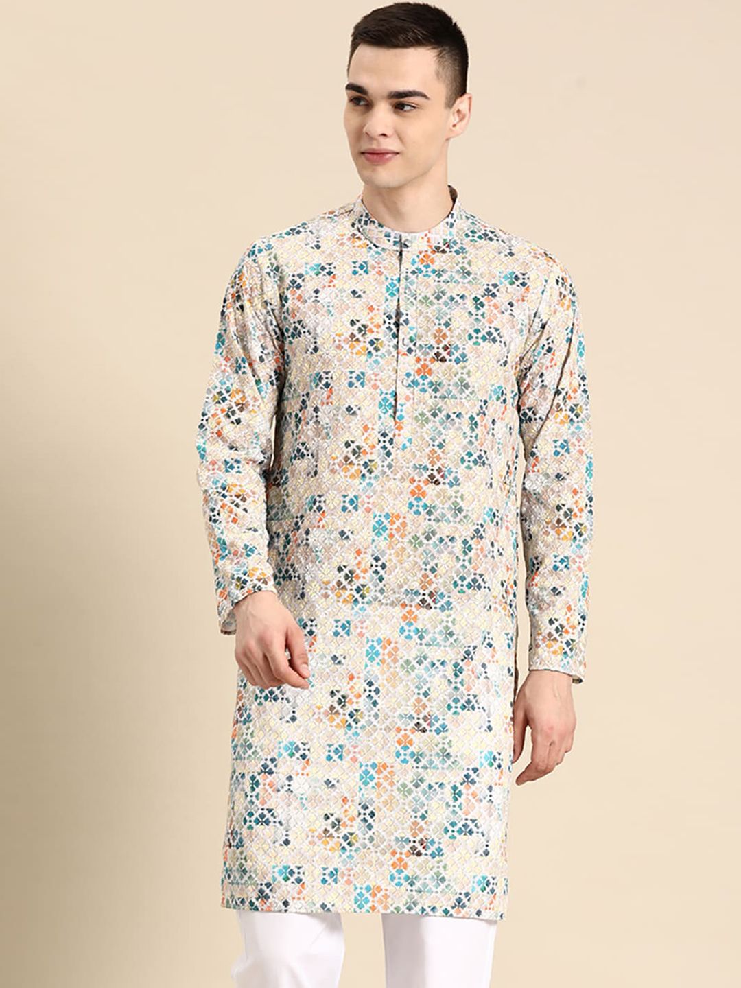 Anouk Abstract Embroidered Straight Pure Cotton Kurta