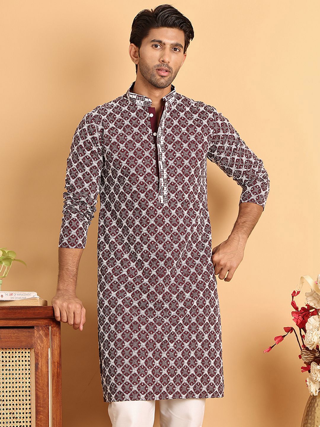Anouk Men Floral Embroidered Sequinned Kurta