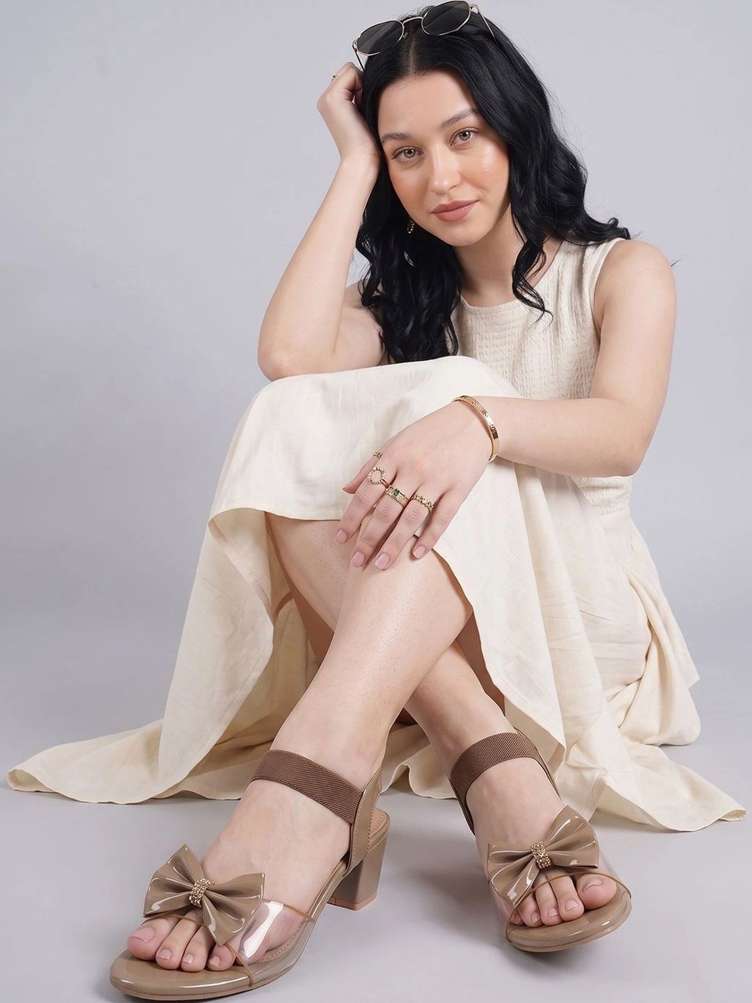 TRIKSY Colourblocked Block Sandals with Bows