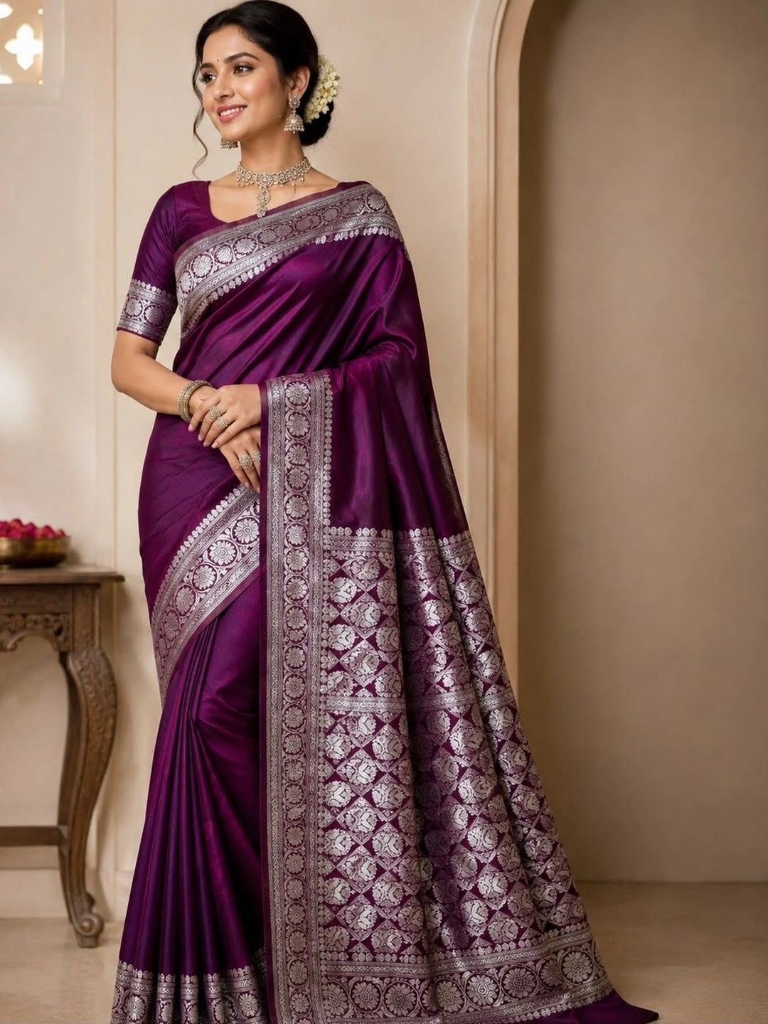 M H Saree Destination Zari Satin Banarasi Sarees