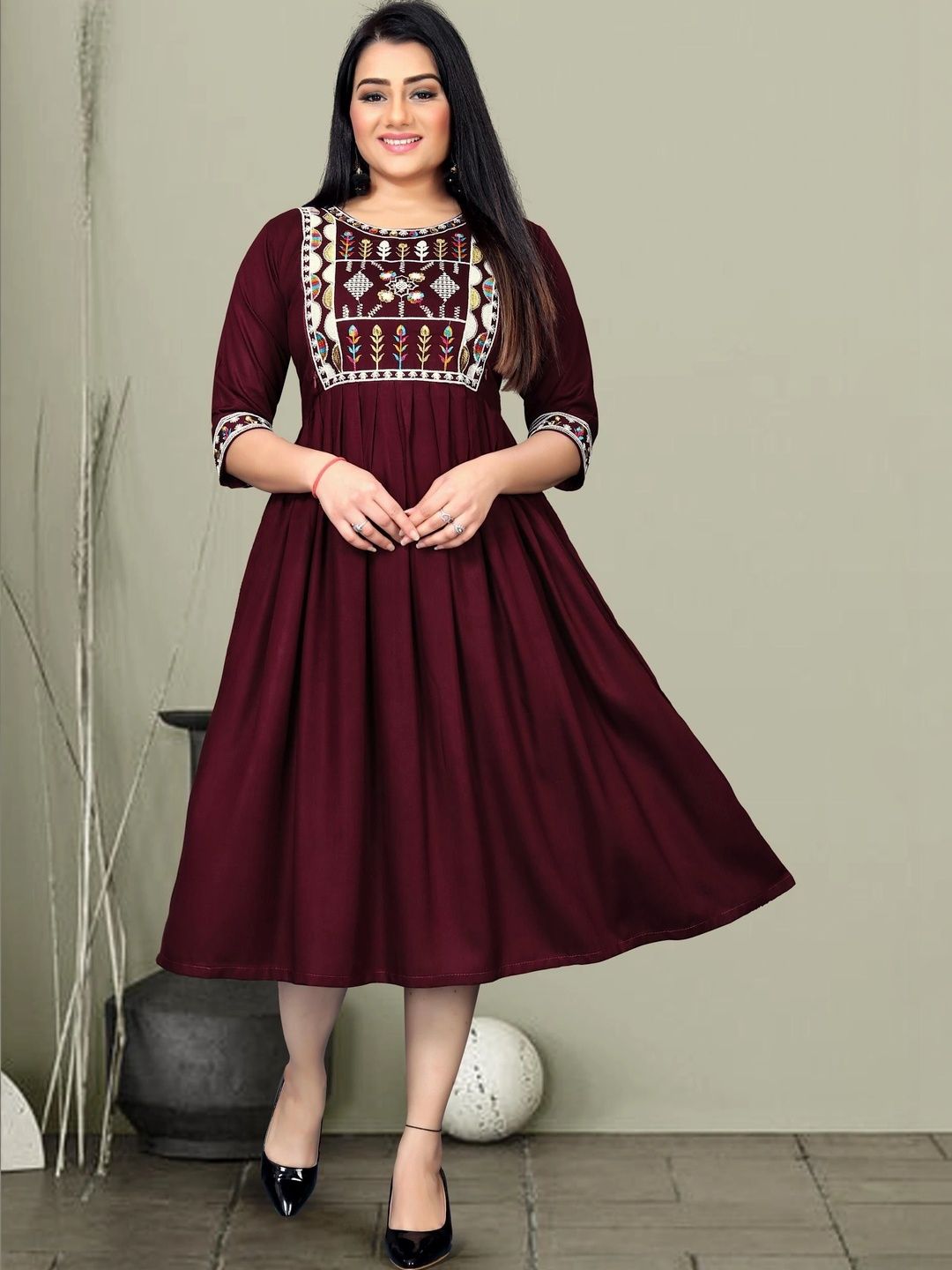 Kalavritta Ethnic Motifs Embroidered A-Line Dress