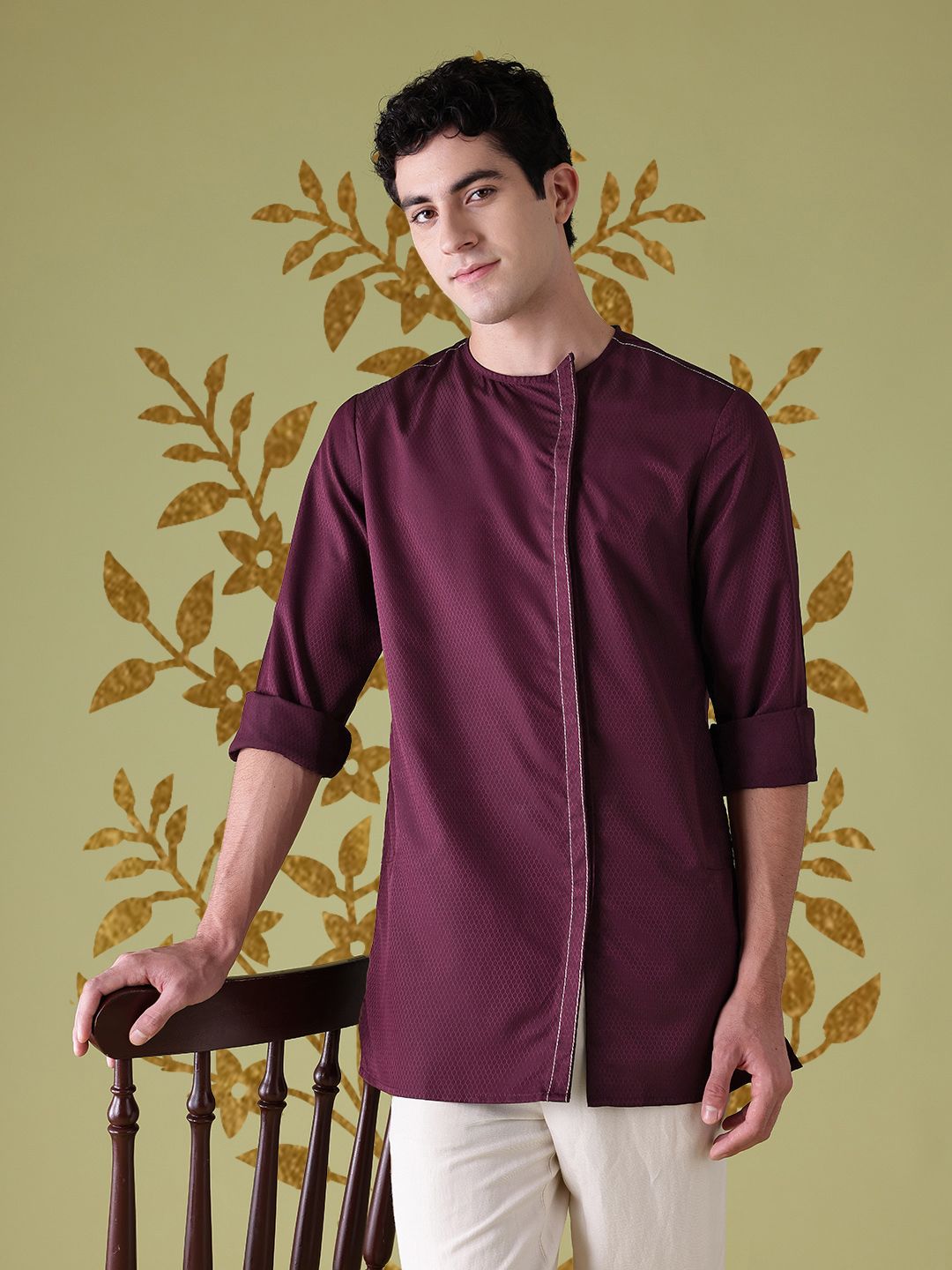 Anouk Geometric Self Design Round Neck Straight Kurta
