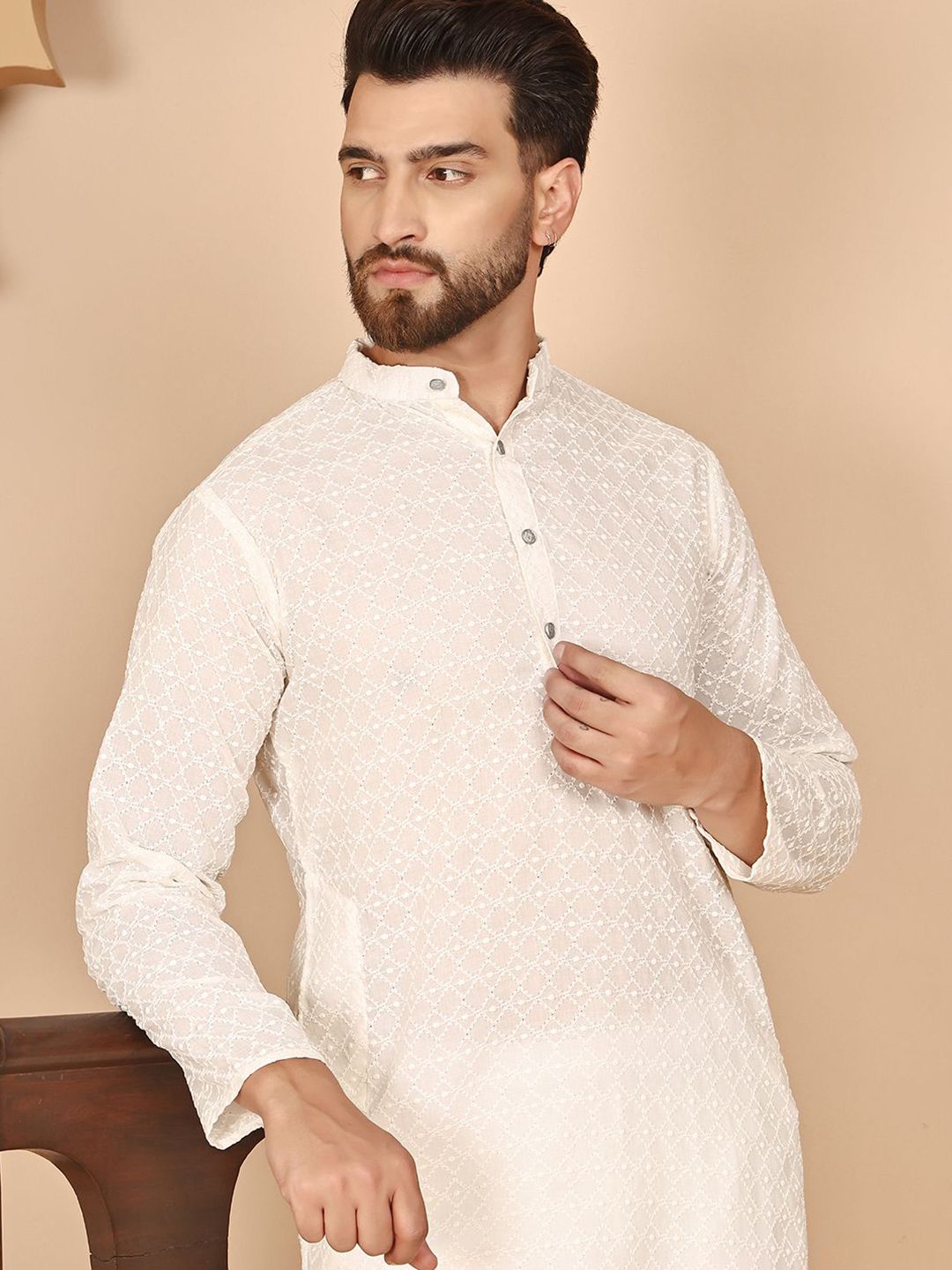 Anouk Men Woven Design Embroidered Festive Cotton Straight Kurta