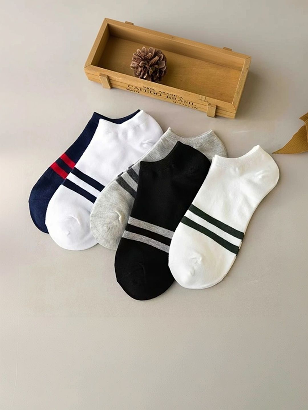 SONEEV MART Unisex Pack of 5 Cotton Striped Ankle Length Socks