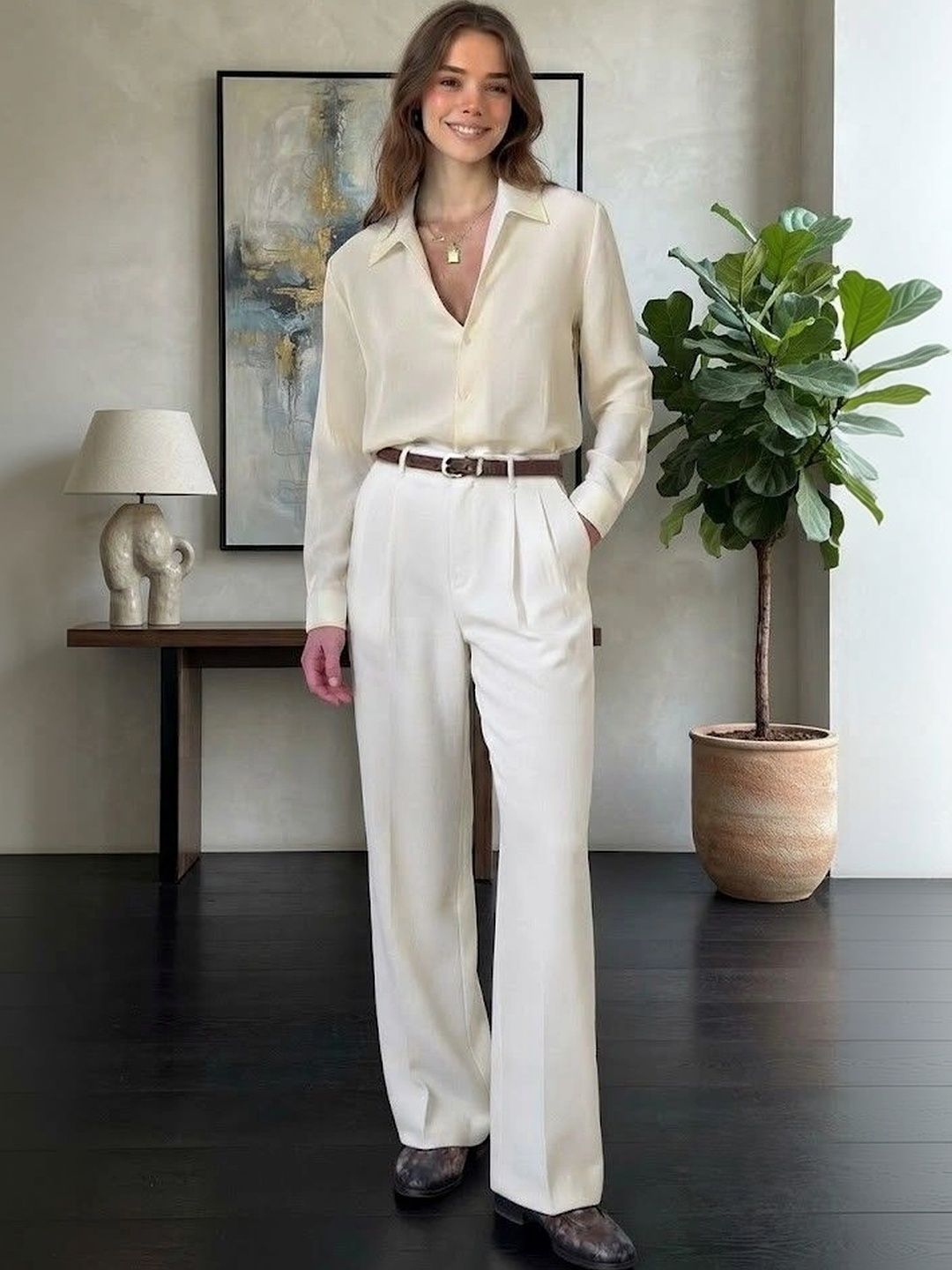 WOOMNY Women High-Rise Easy Wash Pleated Trousers