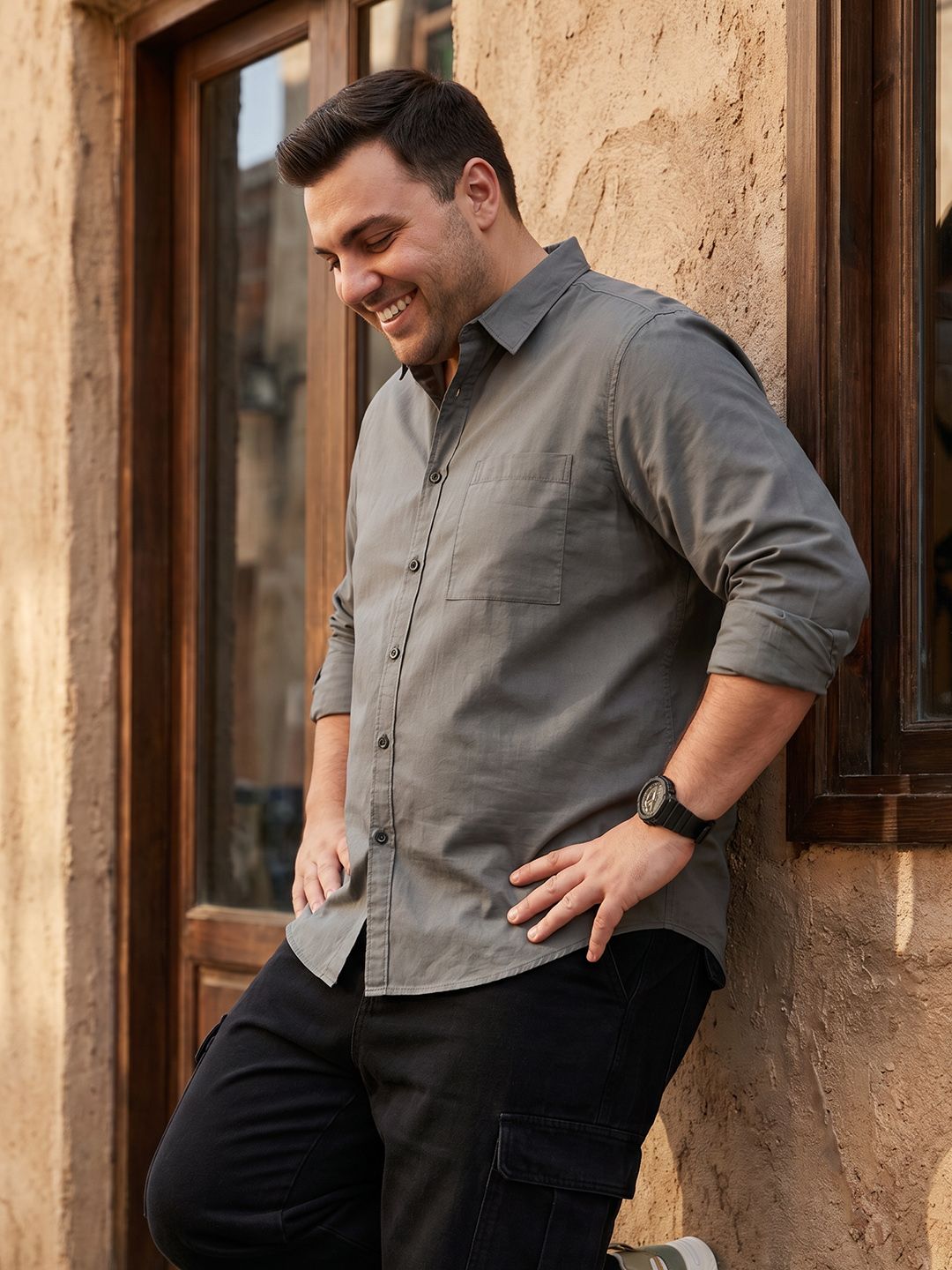 Sztori Plus Size Spread Collar Pure Cotton Casual Shirt