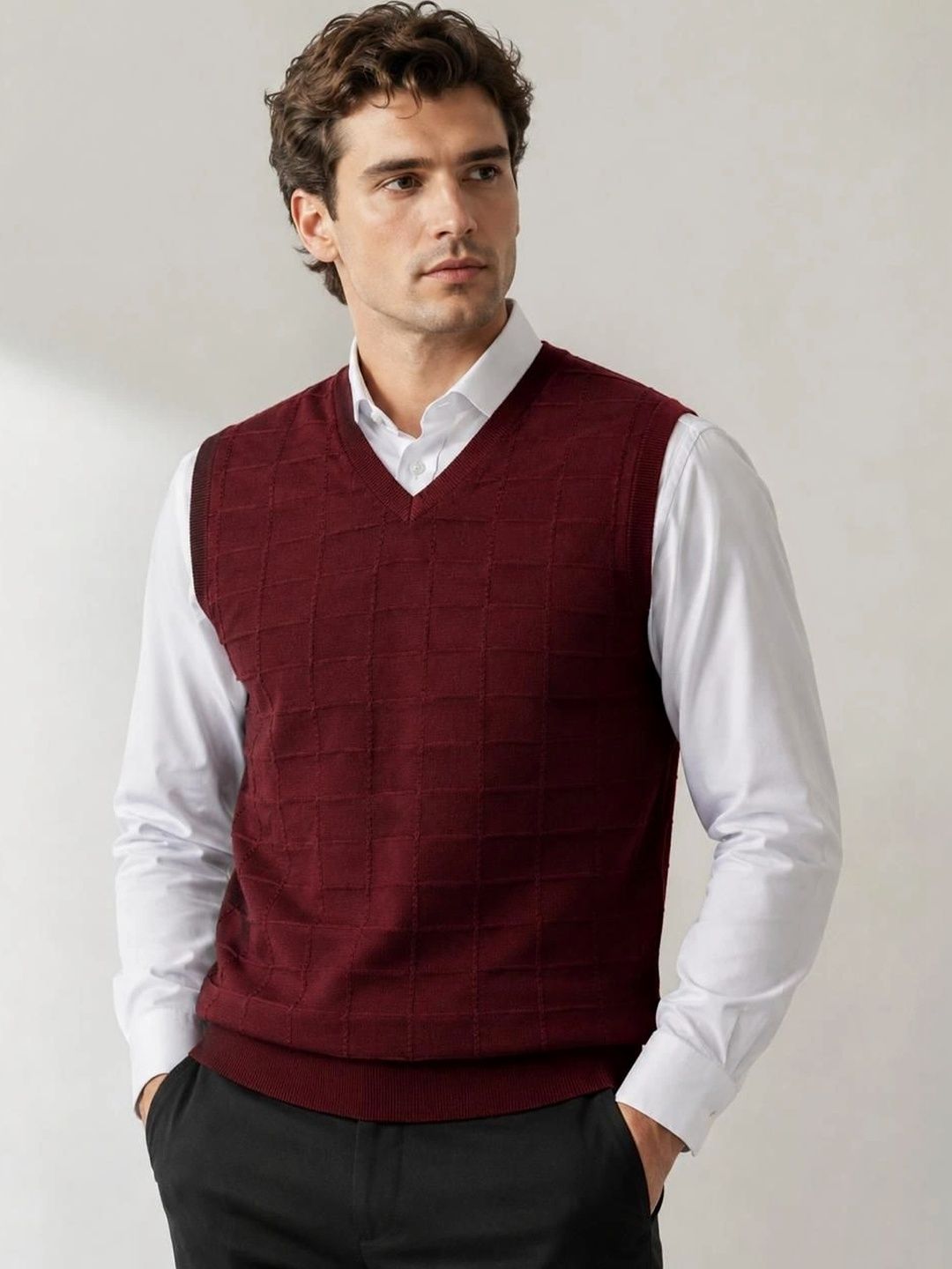 Moda Rapido Moda Rapido Men Checked Woollen Sweater Vest