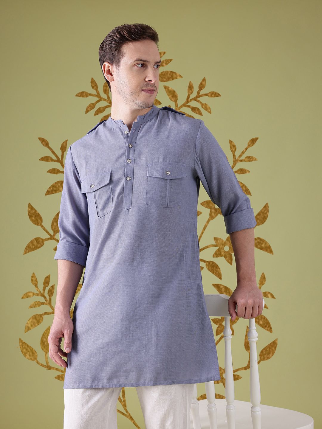 Anouk Mandarin Collar Pocket Detail Cuffed Sleeves Kurta