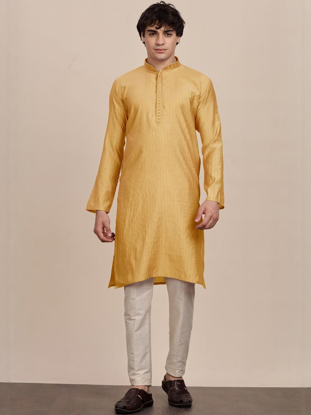 Anouk Men Button Patti Embroidery Work Long Kurta