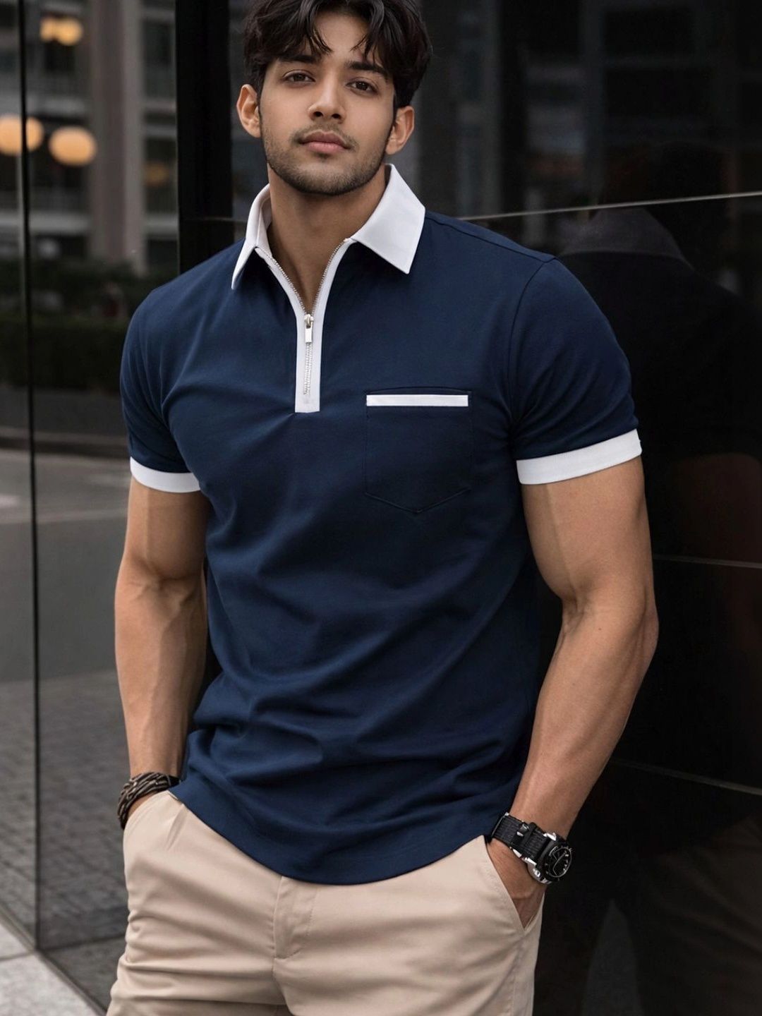 FLEXOTIC Men Polo Collar Pockets T-shirt