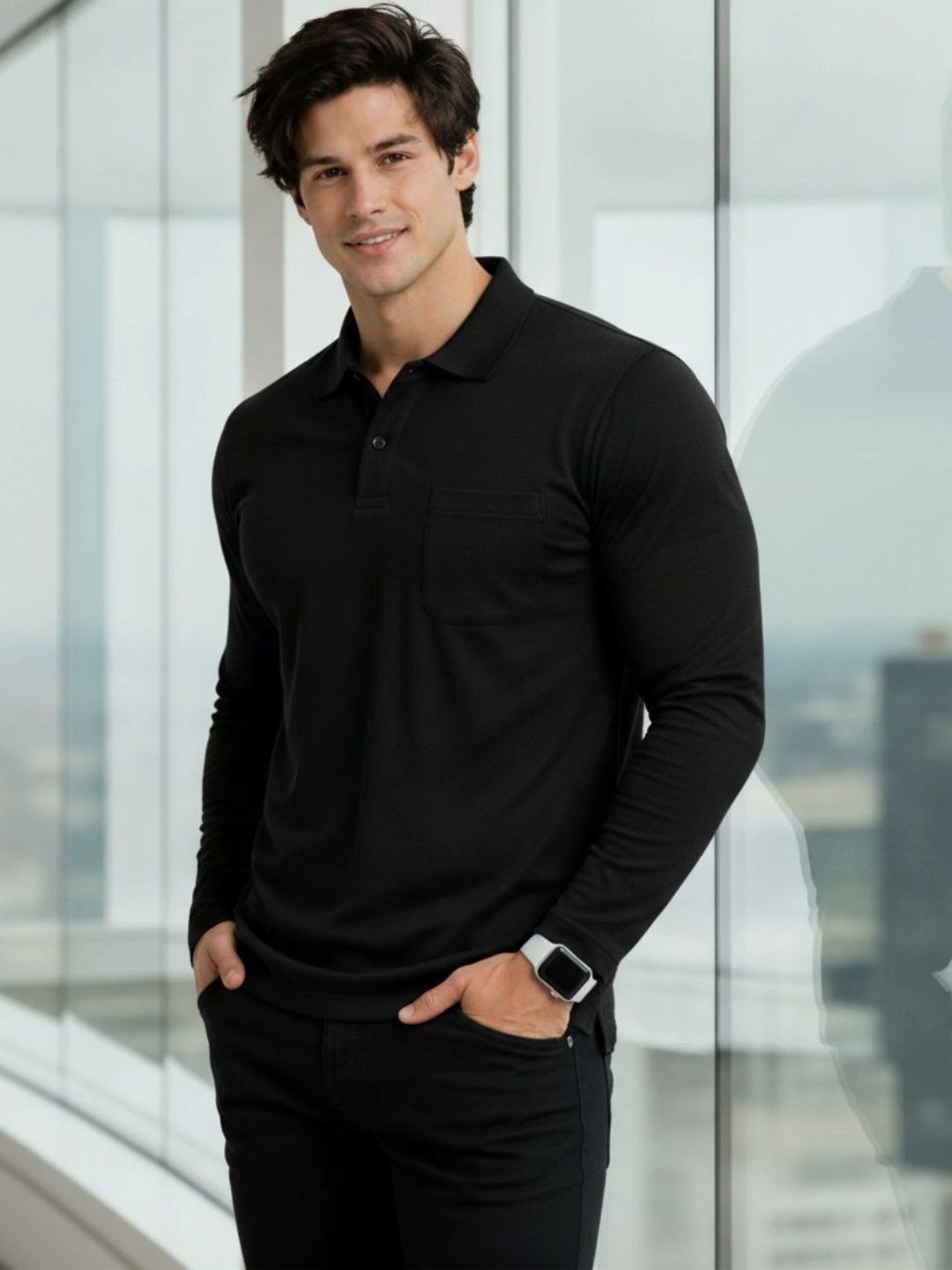 SAIKSA FASHION Men Polo Collar Pockets T-shirt