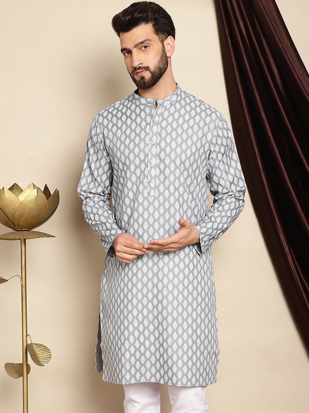 Anouk Ethnic Motifs Printed Cotton Linen Straight Kurta