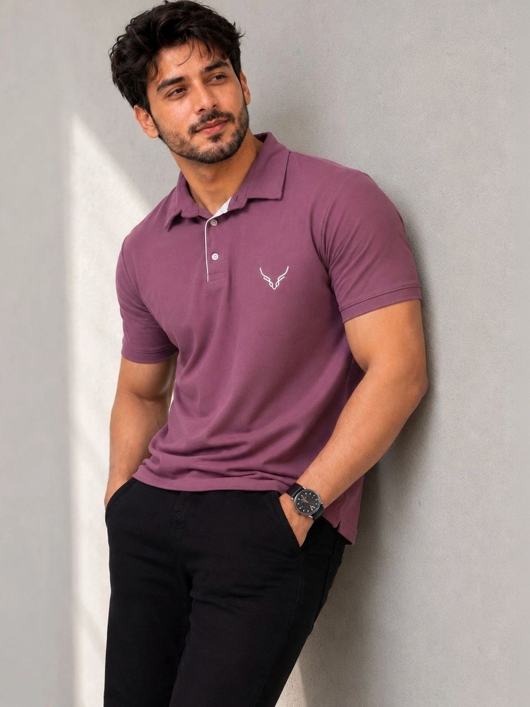 AVRIE Men Brand Logo Polo Collar T-shirt