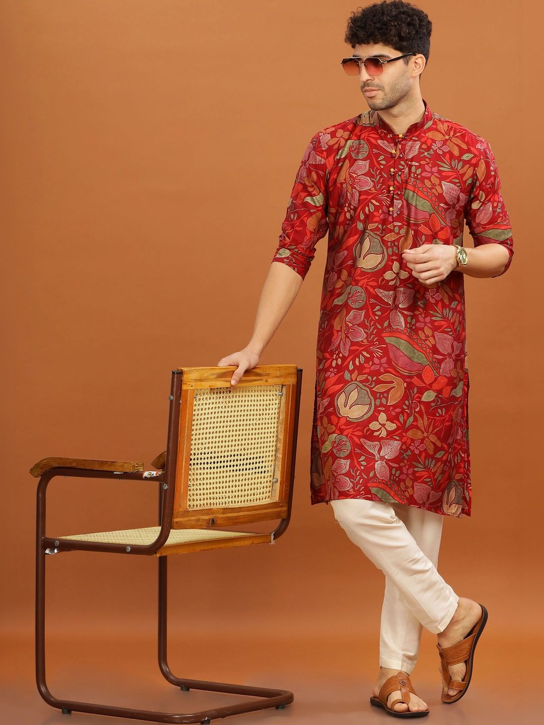 Anouk Men Floral Foil Printed Long Kurta