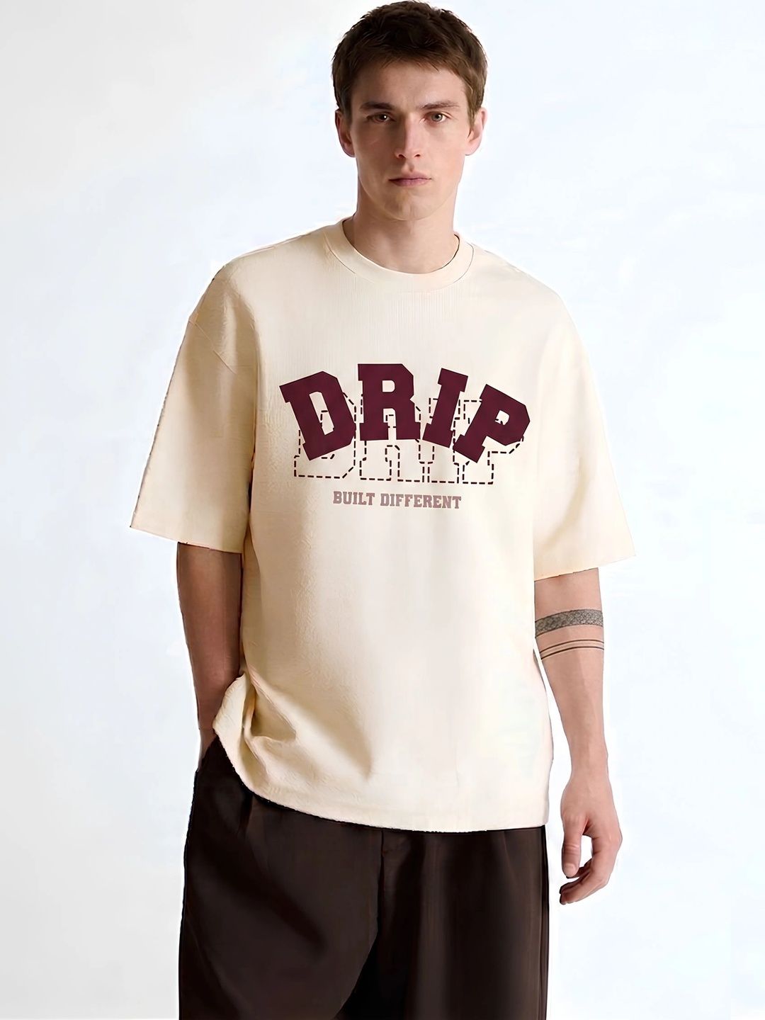 SMARTEES Men Typography Printed Drop-Shoulder Sleeves Pure Cotton T-shirt
