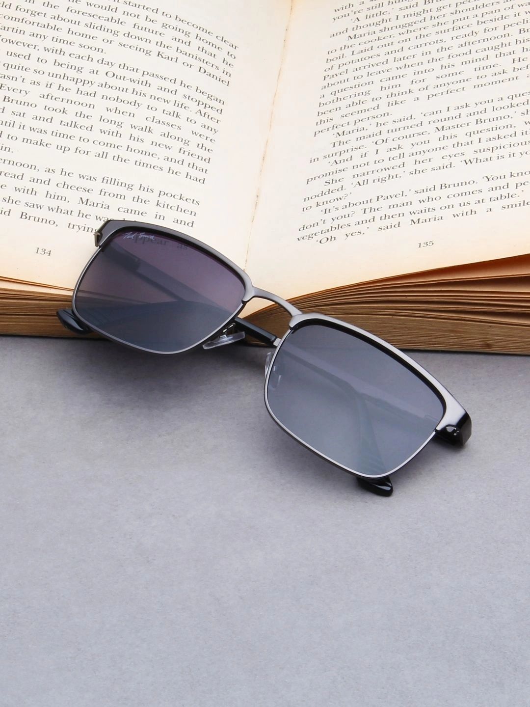 Ted Smith Unisex Grey Lens & Gunmetal-Toned Rectangle Sunglasses with