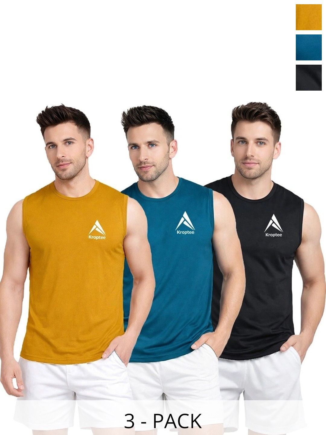 Kroptee Pack of 3 Cotton Blend Gym Vest